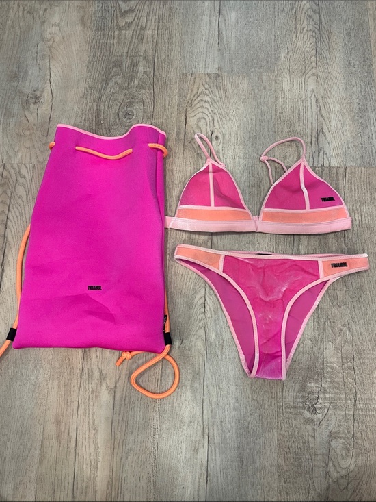 triangl swimwear Other - triangl swimwear Pink and Coral Kids Two-Piece Bikini with Pink Drawstring Bag